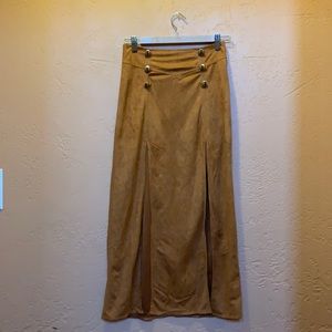 Camel faux suede midi skirt